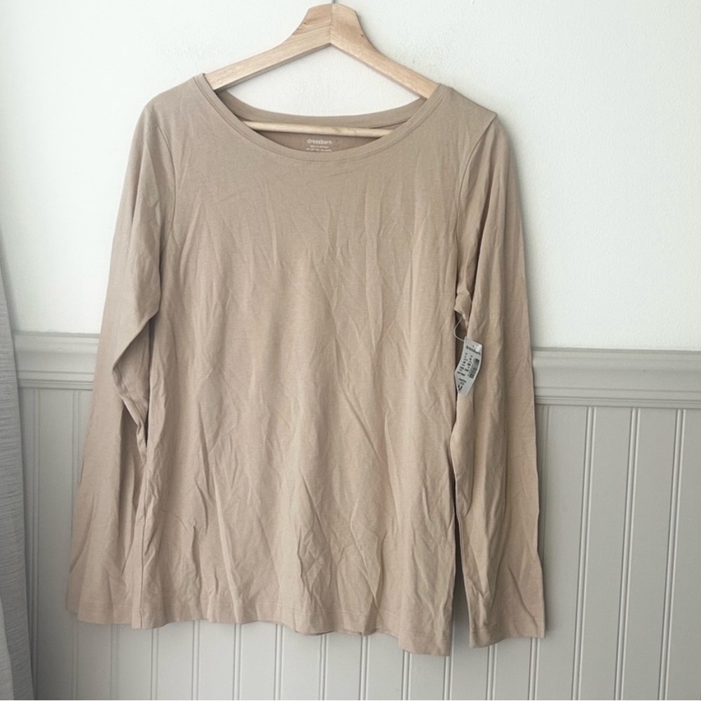 ⭐️ NEW Dressbarn Beige Long Sleeve Top Medium Cotton Modal Soft Basic Shirt